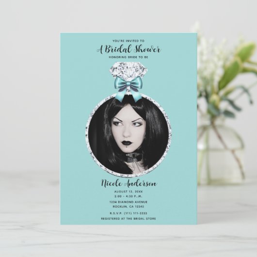 Turquoise Blue Diamond Bling Ring Vrijgezellenfees Kaart (Staand voorkant)