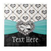 Turquoise Blue Diamond Heart Ceramic Tile Trivet Tegeltje (Voorkant)
