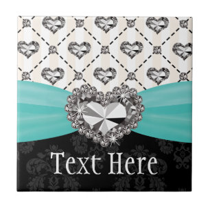 Turquoise Blue Diamond Heart Ceramic Tile Trivet Tegeltje