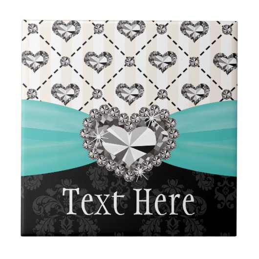 Turquoise Blue Diamond Heart Ceramic Tile Trivet Tegeltje (Voorkant)