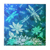 Turquoise Blue Dragonflies Flowers Keramische Tege Tegeltje (Voorkant)