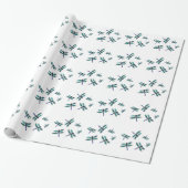 Turquoise Blue Dragonfly gepatterd Cadeaupapier (Uitgerold)