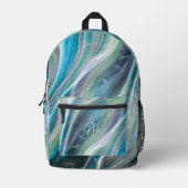 Turquoise Blue Elegant Marble Uw Monogram toevoege Bedrukte Rugzak (Voorkant)