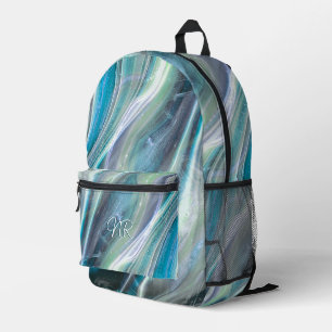 Turquoise Blue Elegant Marble Uw Monogram toevoege Bedrukte Rugzak