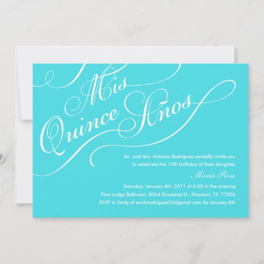 Turquoise Blue Elegant Quinceanera Kaart (Voorkant)