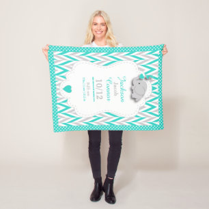 Turquoise Blue Elephant Birth Keepomwille Design Fleece Deken