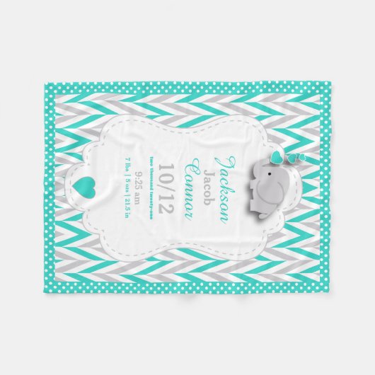 Turquoise Blue Elephant Birth Keepomwille Design Fleece Deken (Voorkant (Horizontaal))