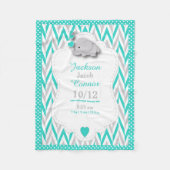 Turquoise Blue Elephant Birth Keepomwille Design Fleece Deken (Voorkant)