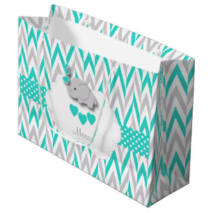 Turquoise Blue Elephant Design - Baby Boy Shower Large Cadeautasje