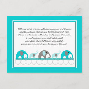 Turquoise blue Elephants Baby shower Boek invoegen Uitnodiging Briefkaart