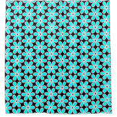 Turquoise Blue en Black Floral Pattern Douchegordijn (Voorkant)