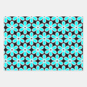 Turquoise Blue en Black Floral Pattern Inpakpapier Vel (Voorkant 2)