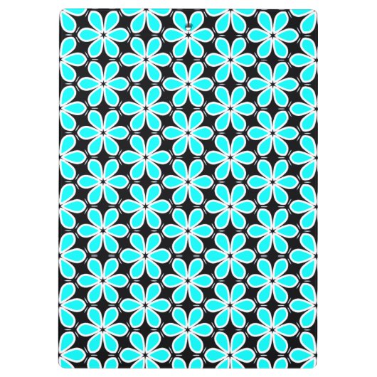 Turquoise Blue en Black Floral Pattern Klembord (Achterkant)
