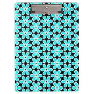 Turquoise Blue en Black Floral Pattern Klembord