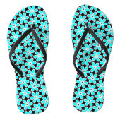 Turquoise Blue en Black Floral Pattern Teenslipper Teenslippers (Voetbed)
