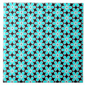 Turquoise Blue en Black Floral Pattern Tegeltje (Voorkant)