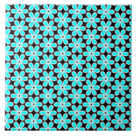 Turquoise Blue en Black Floral Pattern Tegeltje