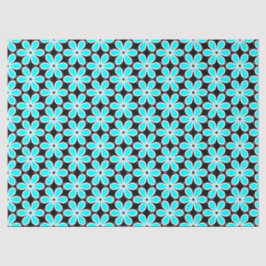 Turquoise Blue en Black Floral Pattern Tissuepapier