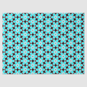 Turquoise Blue en Black Floral Pattern Tissuepapier