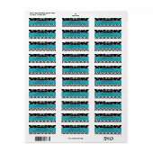 Turquoise Blue en Black Floral Return Address Etiket (Full Sheet)