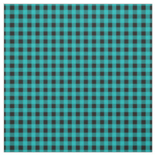 Turquoise Blue en Black Gingham Check Pattern Stof