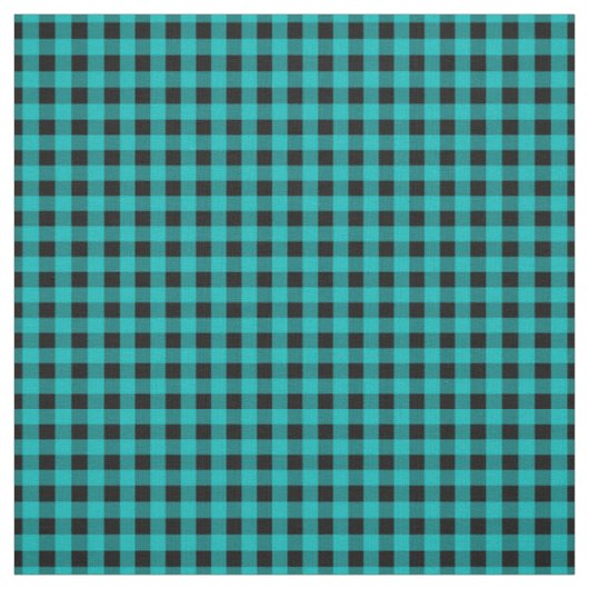 Turquoise Blue en Black Gingham Check Pattern Stof (Swatch)