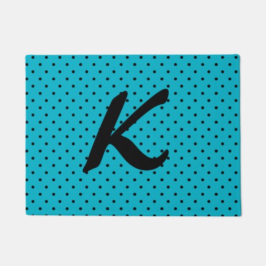 Turquoise Blue en Black Polka Dot Deurklep Deurmat (Voorkant)
