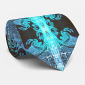 Turquoise Blue en Black Wave Stropdas (Opgerold)