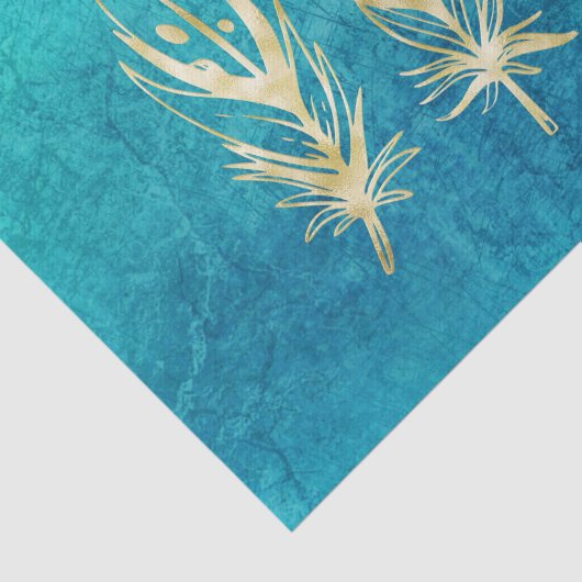 Turquoise Blue en Gold Feathers Classic Tissuepapier (Detail)