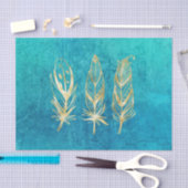 Turquoise Blue en Gold Feathers Classic Tissuepapier (Craft)