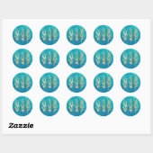 Turquoise Blue en Gold Feathers Ronde Sticker (Vel)
