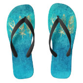 Turquoise Blue en Gold Feathers Teenslippers (Voetbed)