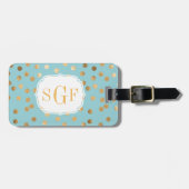 Turquoise Blue en Gold Glitter City Stippen Monogr Bagagelabel (Voorkant horizontaal)