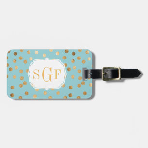 Turquoise Blue en Gold Glitter City Stippen Monogr Bagagelabel