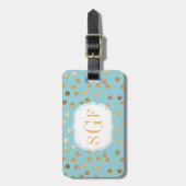 Turquoise Blue en Gold Glitter City Stippen Monogr Bagagelabel (Voorkant verticaal)