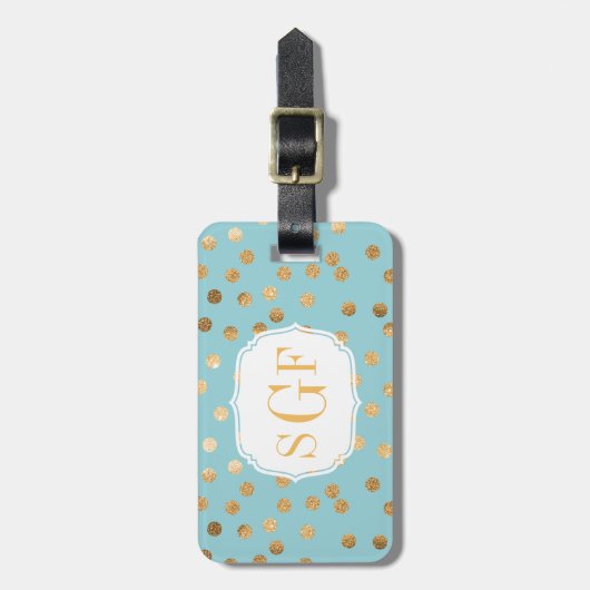 Turquoise Blue en Gold Glitter City Stippen Monogr Bagagelabel (Voorkant verticaal)