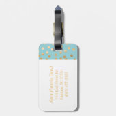 Turquoise Blue en Gold Glitter City Stippen Monogr Bagagelabel (Achterkant verticaal)