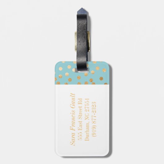 Turquoise Blue en Gold Glitter City Stippen Monogr Bagagelabel (Achterkant verticaal)