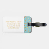 Turquoise Blue en Gold Glitter City Stippen Monogr Bagagelabel (Achterkant horizontaal)
