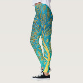 Turquoise Blue en Gold Tree Leggings (Links)
