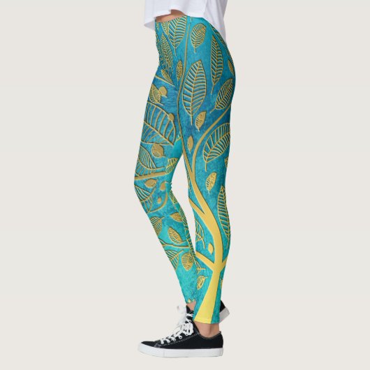 Turquoise Blue en Gold Tree Leggings (Links)