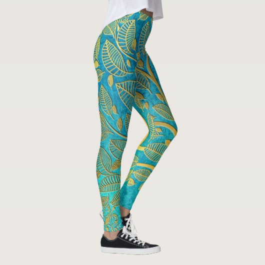 Turquoise Blue en Gold Tree Leggings (Rechts)
