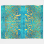 Turquoise Blue en Gold Tree of Life Fleece Deken (Voorkant (Horizontaal))