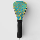 Turquoise Blue en Gold Tree of Life Golfheadcover (Voorkant)