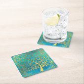 Turquoise Blue en Gold Tree of Life Kartonnen Onderzetters (Insitu)