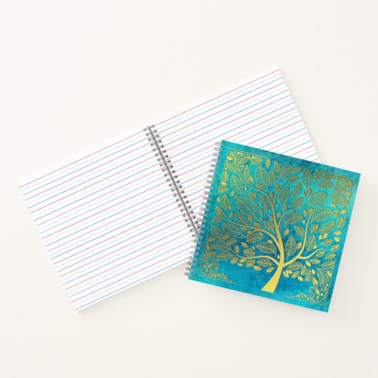Turquoise Blue en Gold Tree of Life Notitieboek (Binnen)