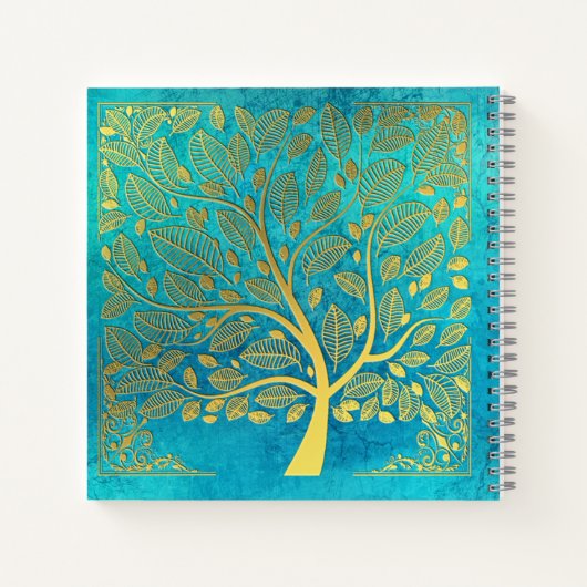 Turquoise Blue en Gold Tree of Life Notitieboek (Achterkant)