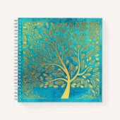 Turquoise Blue en Gold Tree of Life Notitieboek (Voorkant)