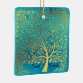 Turquoise Blue en Gold Tree *personalize* Keramisch Ornament (Rechts)