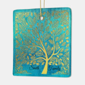 Turquoise Blue en Gold Tree *personalize* Keramisch Ornament (Links)